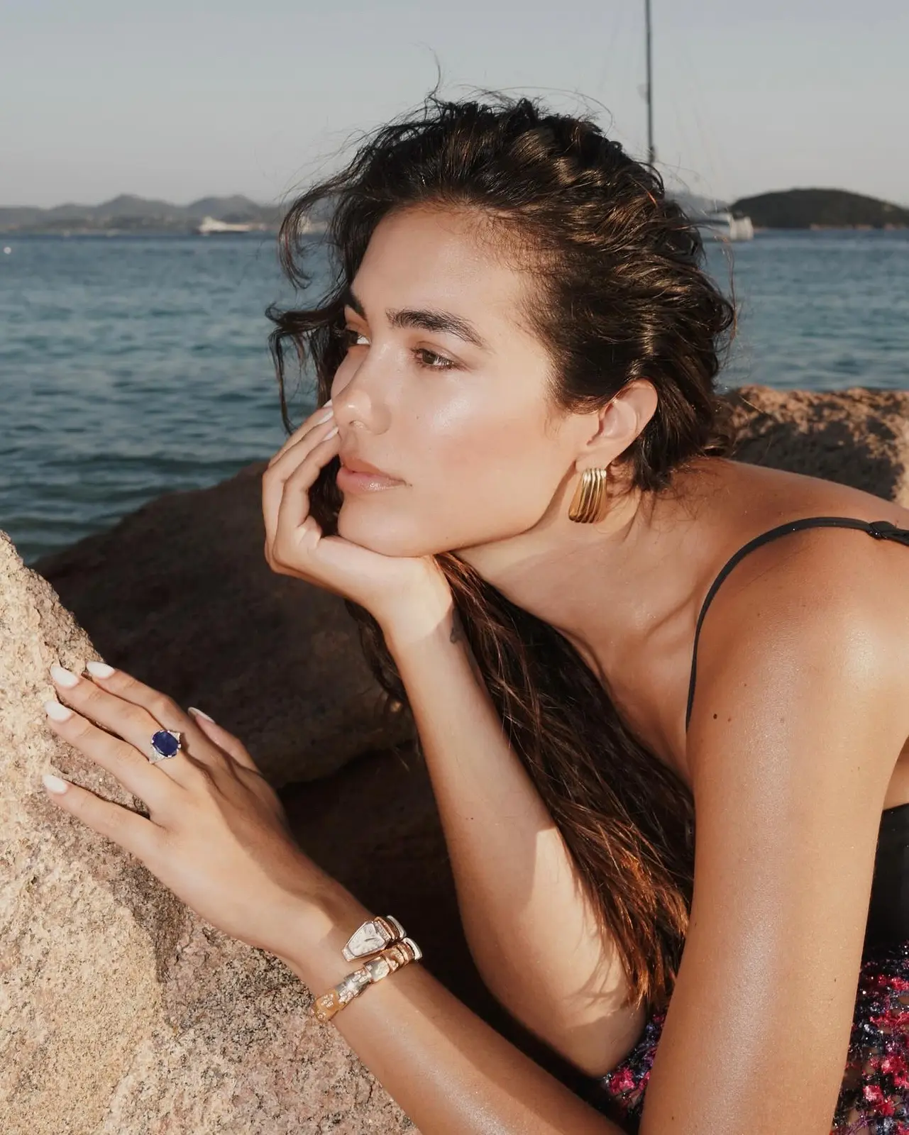 Sharon by the sea in a photograph featured in Modern Luxury.