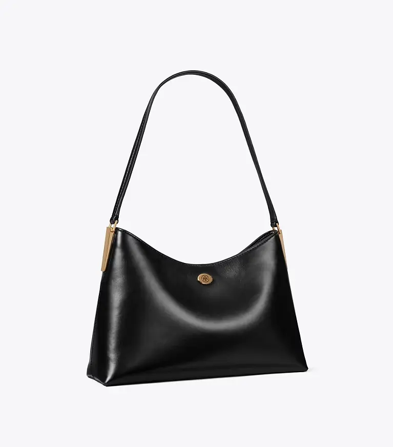 Black Tory Burch Small Robinson shoulder bag with gold-tone hardware.