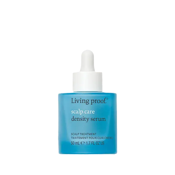 Blue Living Proof Scalp Care Density Serum bottle with a white dropper.