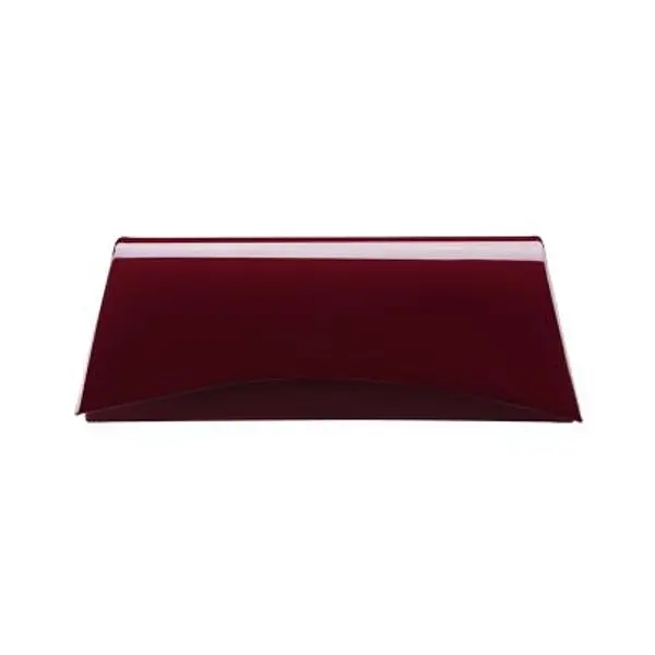 Slim burgundy Nina clutch with a curved flap and glossy finish.