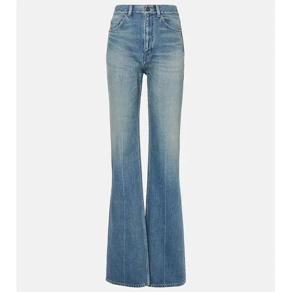 Jeans blu Saint Laurent a vita alta e con gamba a zampa.