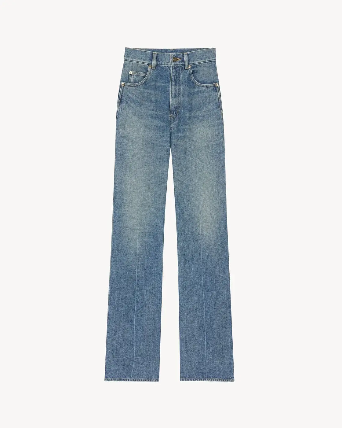 Jeans blu Saint Laurent a vita alta e a zampa.