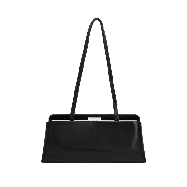 Bolso negro VERAFIED de hombro con herrajes plateados.